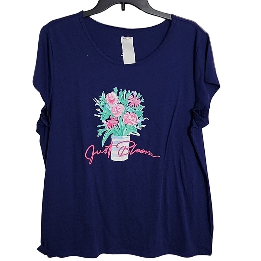Croft & Barrow Dark Blue Floral Graphic Pajama Lounge Top, NWT, XL